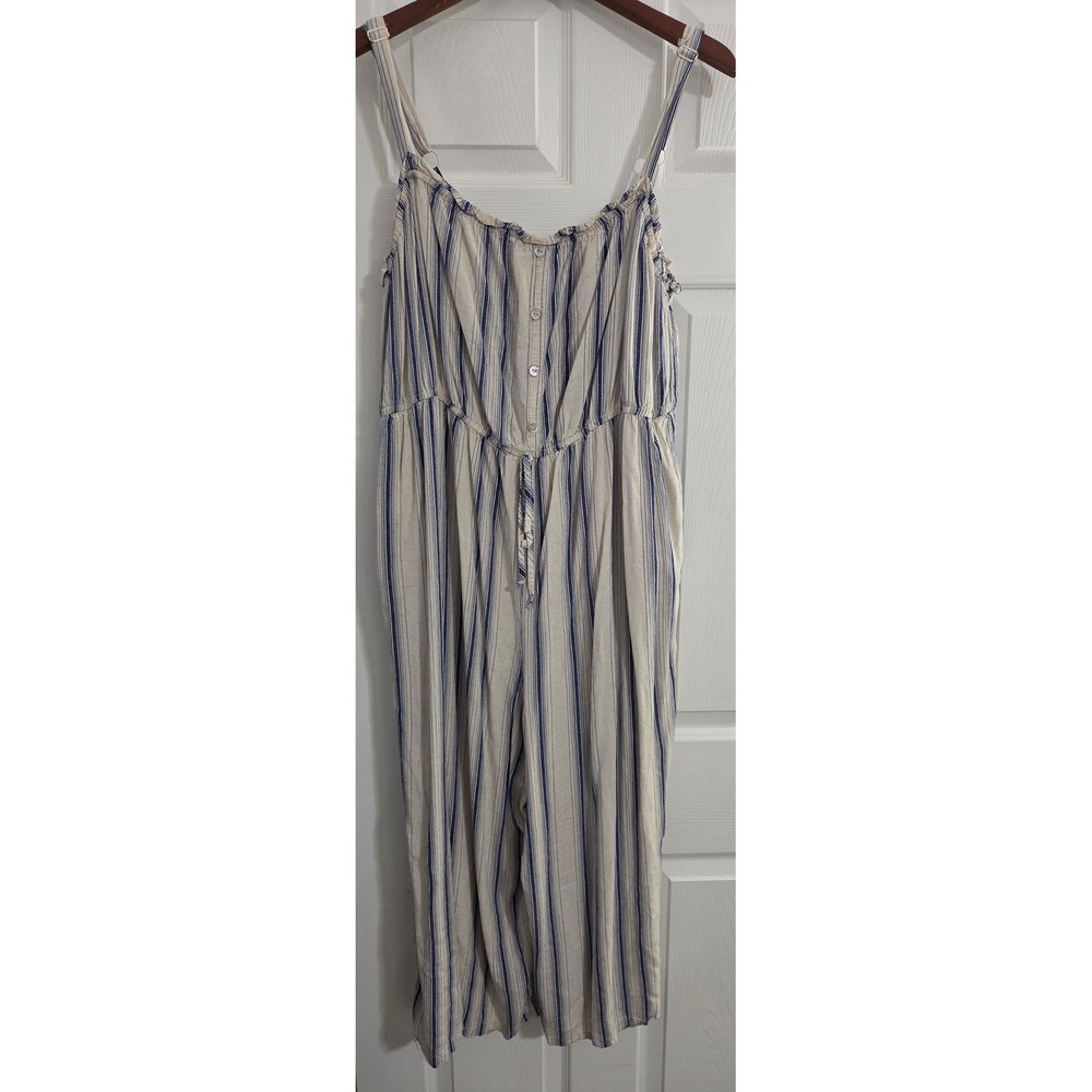 Lily Rose Blue Striped Wide Leg Jumpsuit Womens 3X Adjustable Strap Button Front